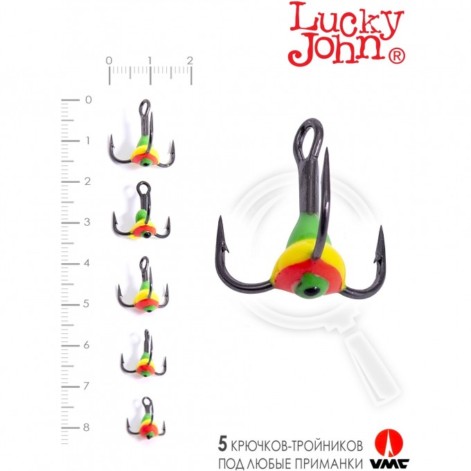Крючок-тройник для приманок LUCKY JOHN 04SET с каплей цвет. 5шт. набор LJ99-004SET Крючок-тройник для приманок LUCKY JOHN 04SET с каплей цвет. 5шт. набор LJ99-004SET